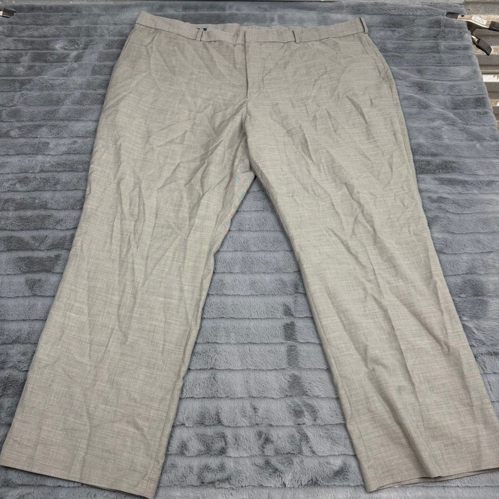 Perry Ellis Mens 44x30 Tan Flat Front Dress Pants Linen Blend Trousers 14381